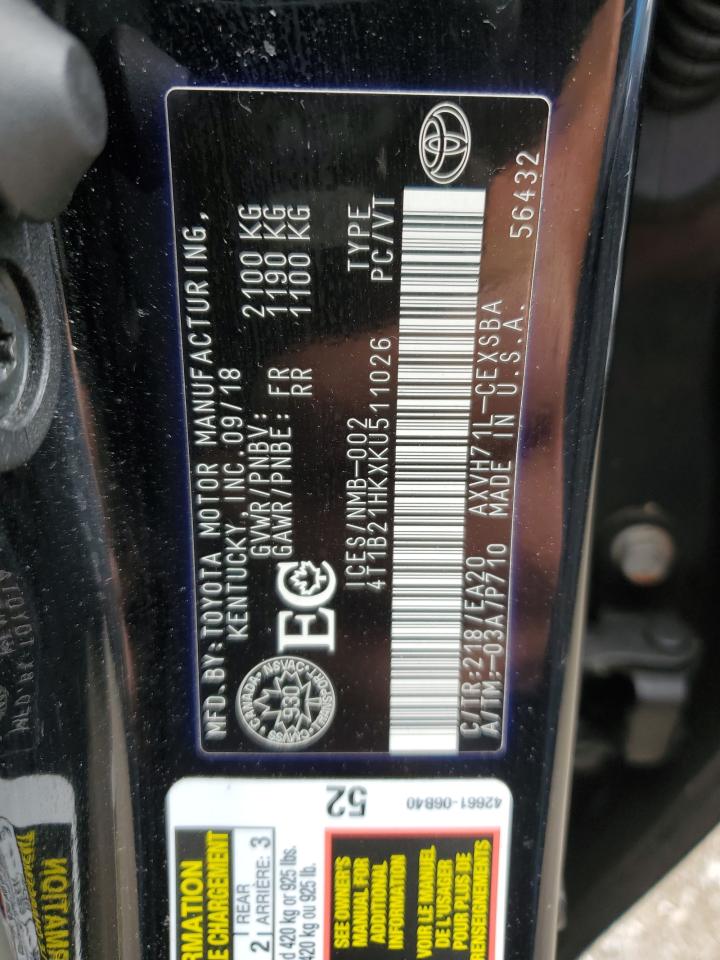 2019 Toyota Camry Hybrid VIN: 4T1B21HKXKU511026 Lot: 60199655