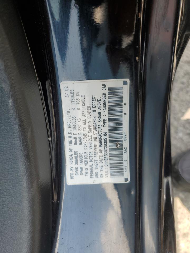 2002 Honda Civic Si VIN: SHHEP33572U305184 Lot: 62641145