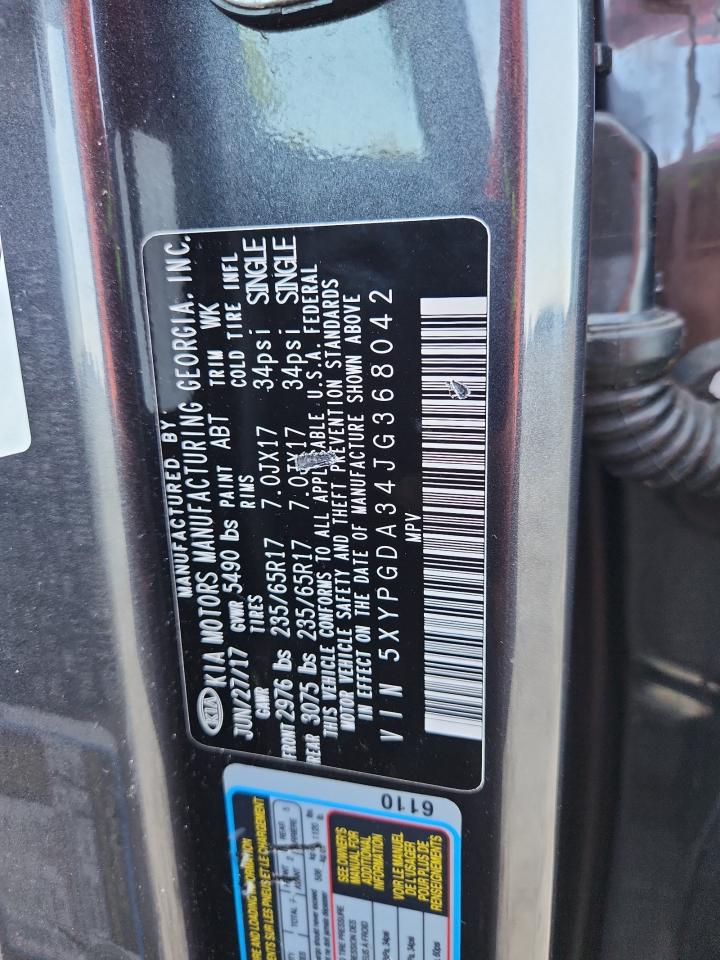 2018 Kia Sorento Lx VIN: 5XYPGDA34JG368042 Lot: 61784435