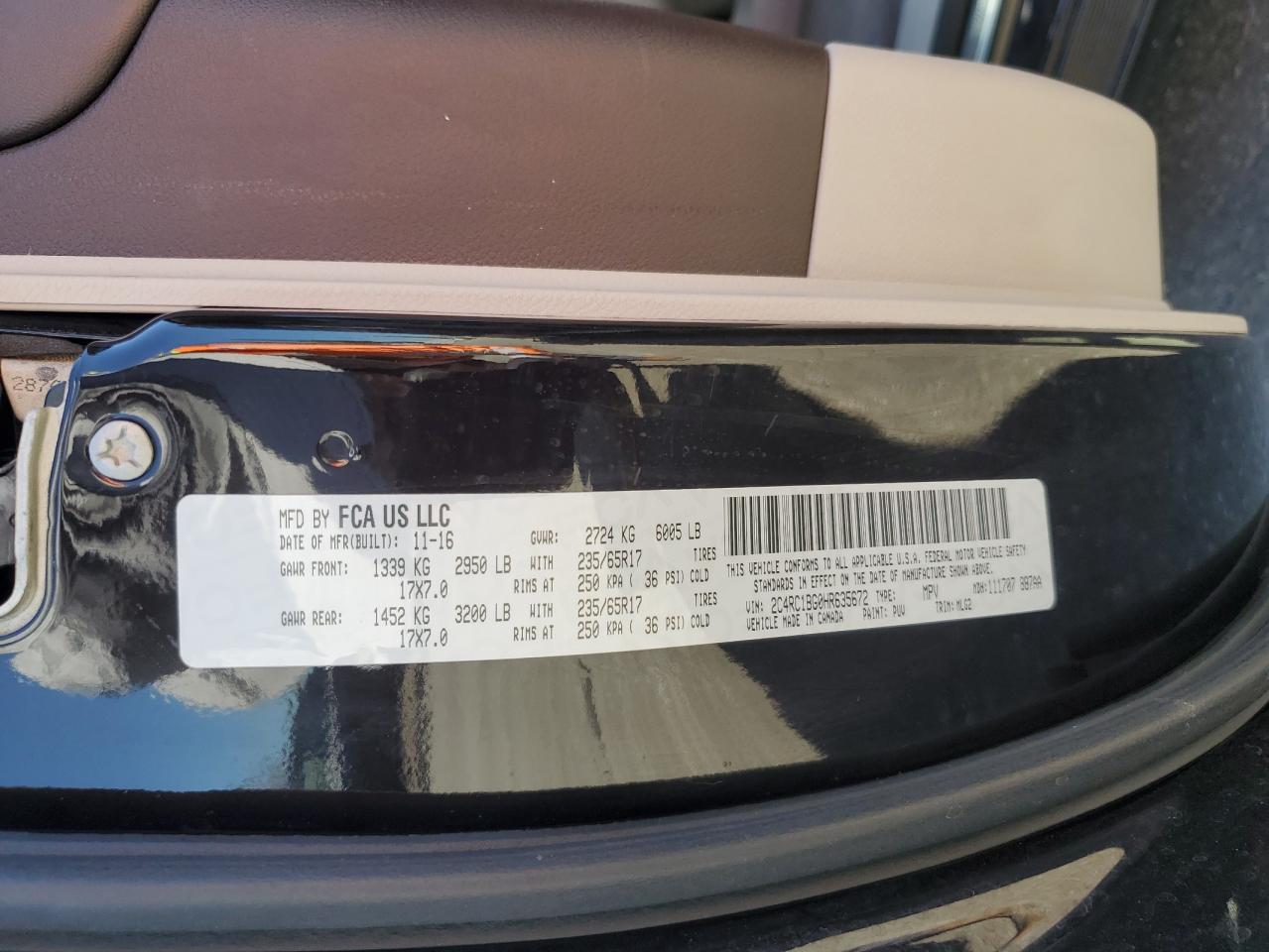 2017 Chrysler Pacifica Touring L VIN: 2C4RC1BG0HR635672 Lot: 62962185