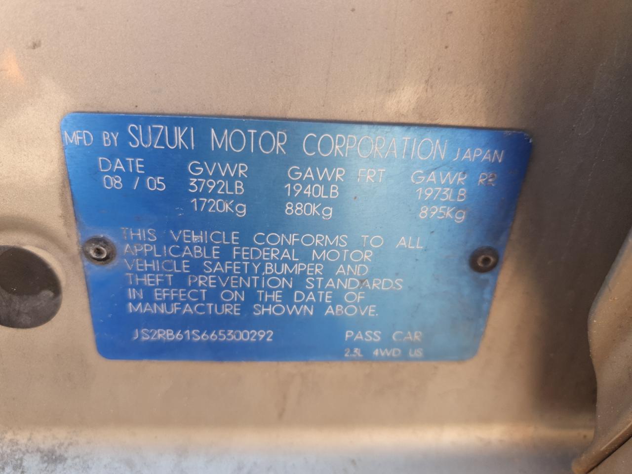 2006 Suzuki Aerio Premium VIN: JS2RB61S665300292 Lot: 61123235