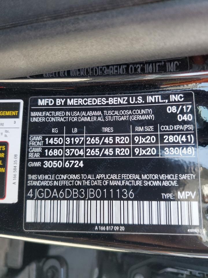 2018 Mercedes-Benz Gle 550E 4Matic VIN: 4JGDA6DB3JB011136 Lot: 57365015