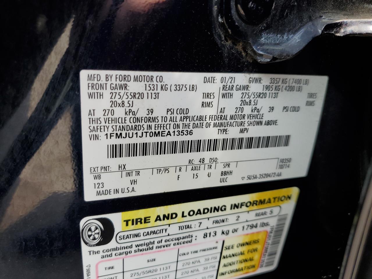 2021 Ford Expedition Xlt VIN: 1FMJU1JT0MEA13536 Lot: 61032625