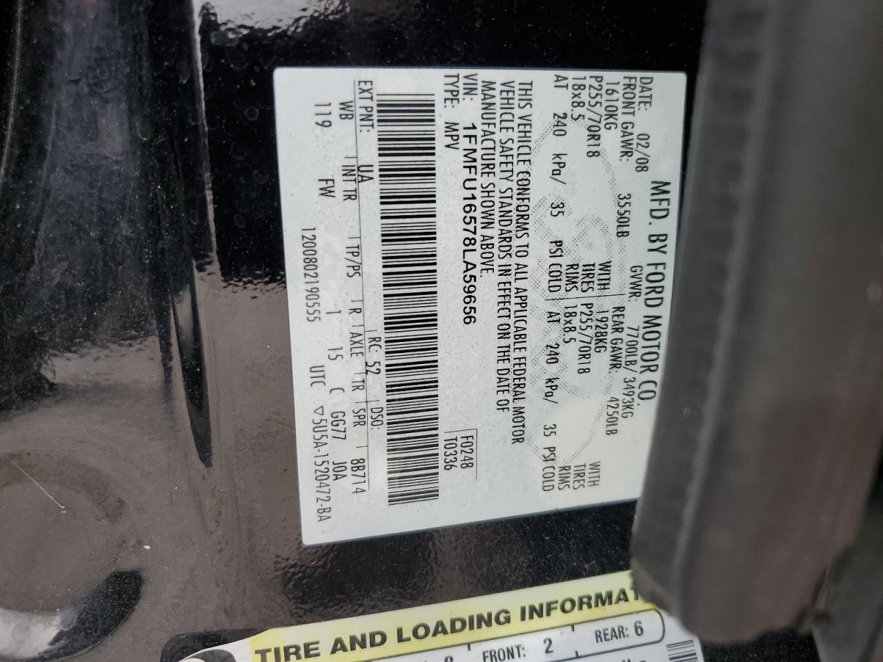 2008 Ford Expedition Xlt VIN: 1FMFU16578LA59656 Lot: 61237625