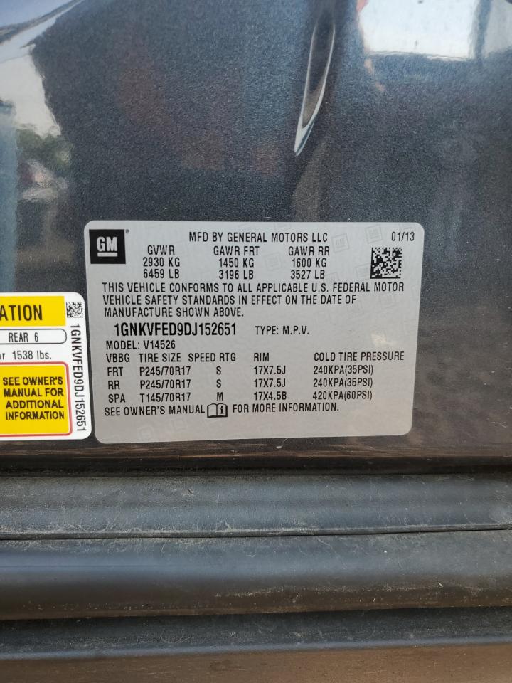 2013 Chevrolet Traverse Ls VIN: 1GNKVFED9DJ152651 Lot: 59621925