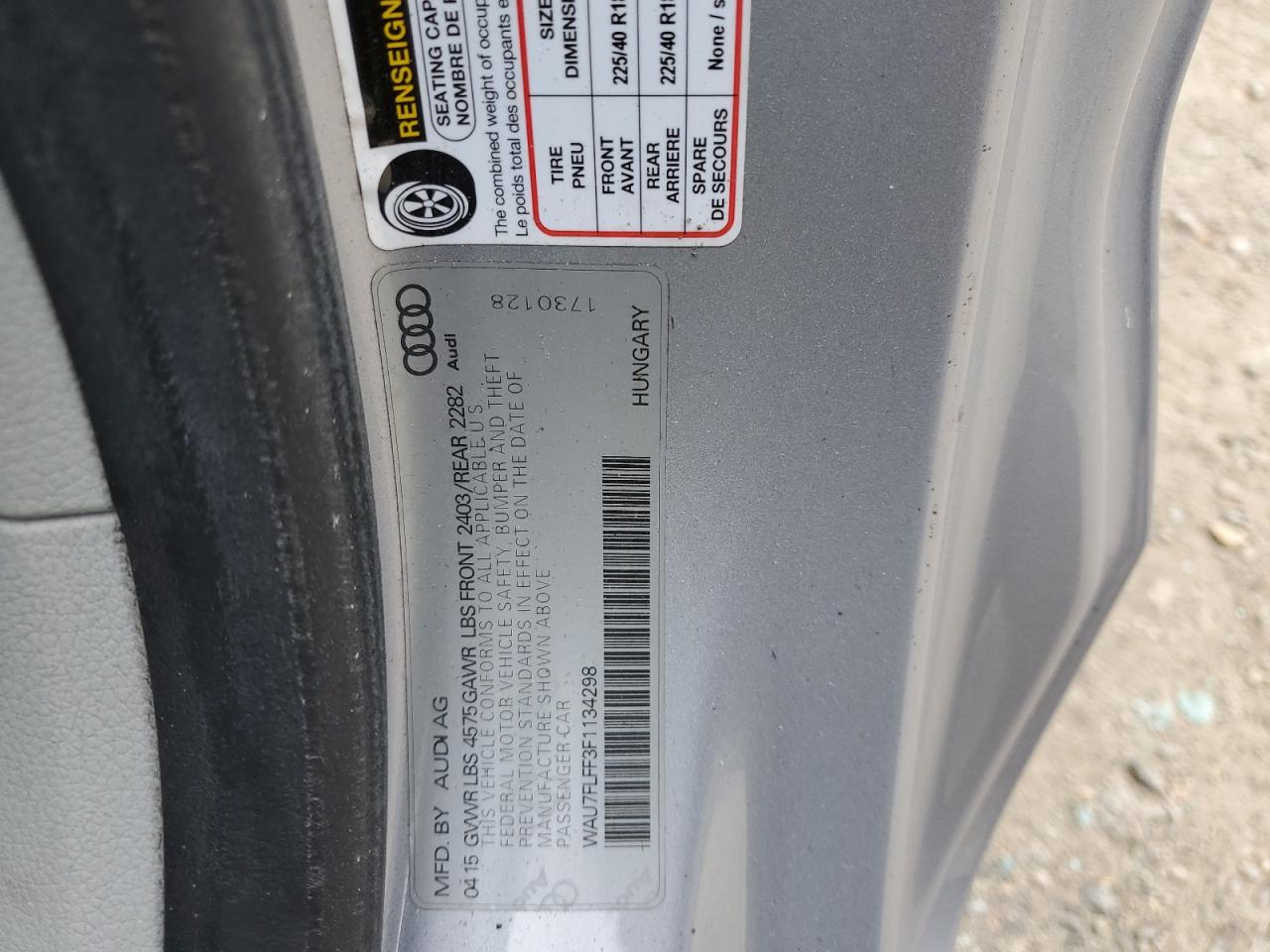 2015 Audi A3 Premium VIN: WAU7FLFF3F1134298 Lot: 62940685