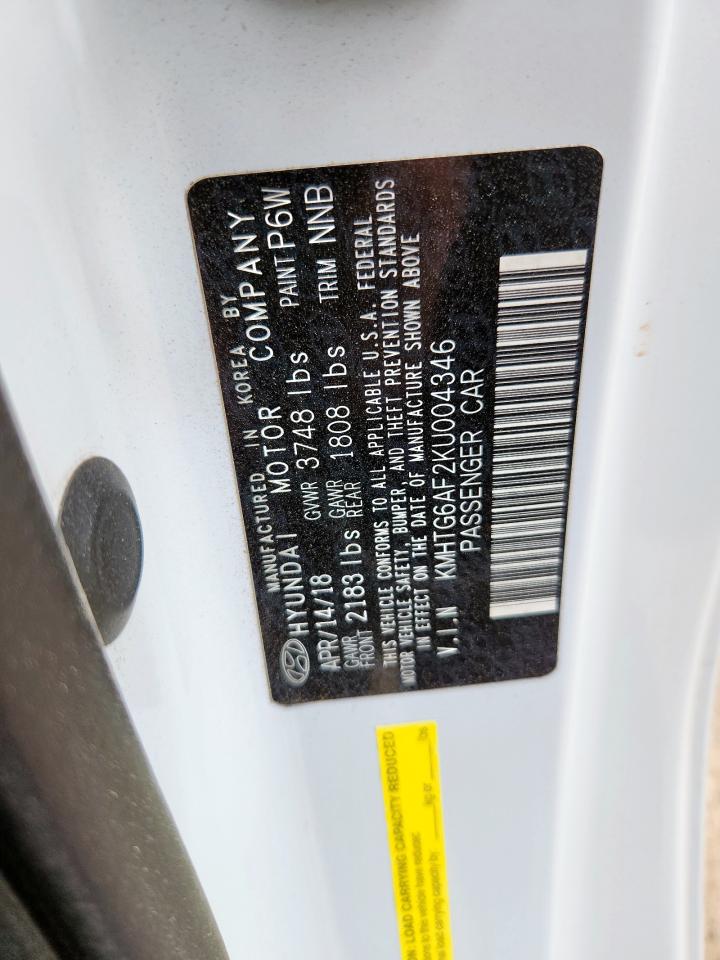 2019 Hyundai Veloster Base VIN: KMHTG6AF2KU004346 Lot: 61103045