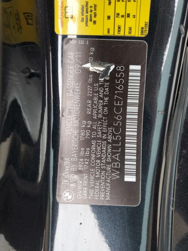2012 BMW Z4 Sdrive28I VIN: WBALL5C56CE716558 Lot: 62003125