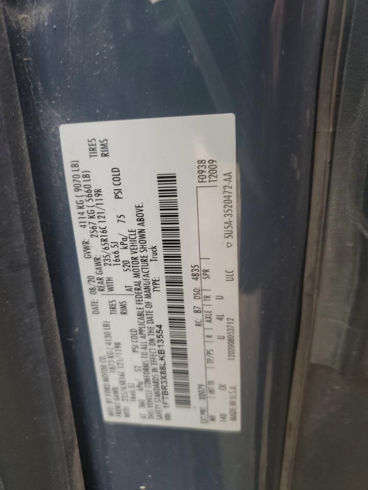 2020 Ford Transit T-250 VIN: 1FTBR3X88LKB13554 Lot: 61143525