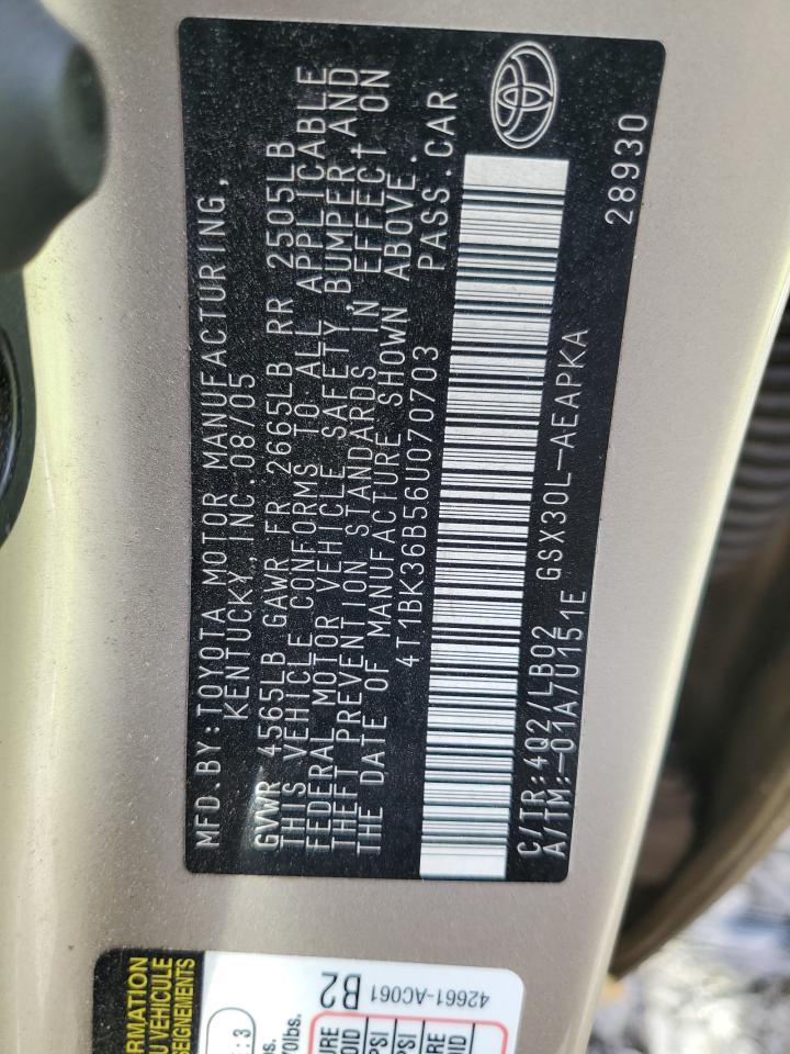 2006 Toyota Avalon Xl VIN: 4T1BK36B56U070703 Lot: 60642345