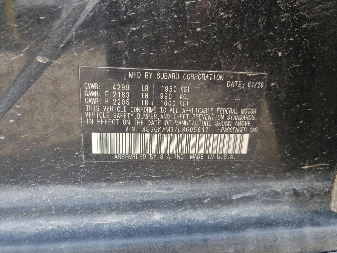 2020 Subaru Impreza Sport VIN: 4S3GKAM67L3605617 Lot: 62277635