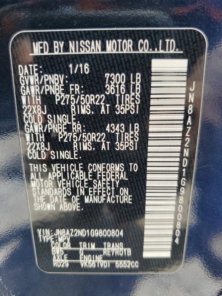 2016 Infiniti Qx80 VIN: JN8AZ2ND1G9800804 Lot: 60779855