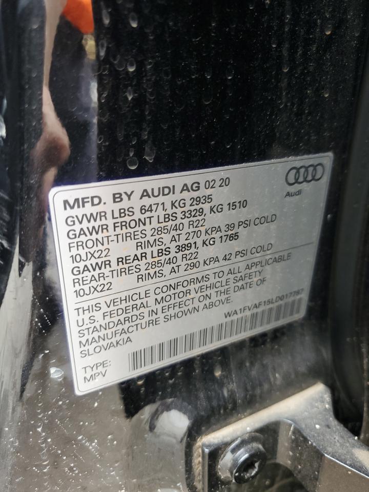 2020 Audi Q8 Prestige S-Line VIN: WA1FVAF15LD017787 Lot: 59387765