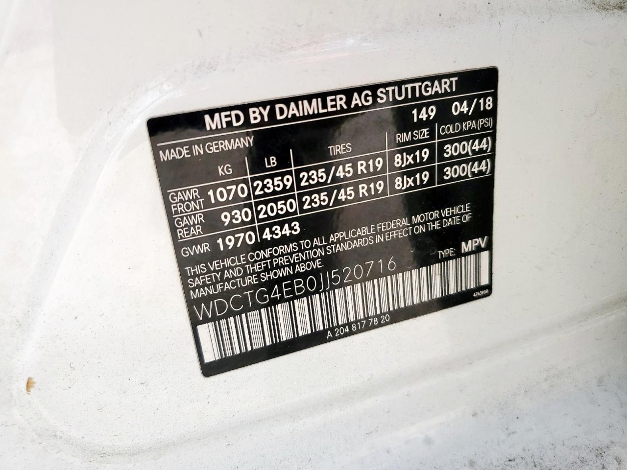 wdctg4eb0jj520716 WDCTG4EB0JJ520716 2018 Mercedes-Benz Gla 250