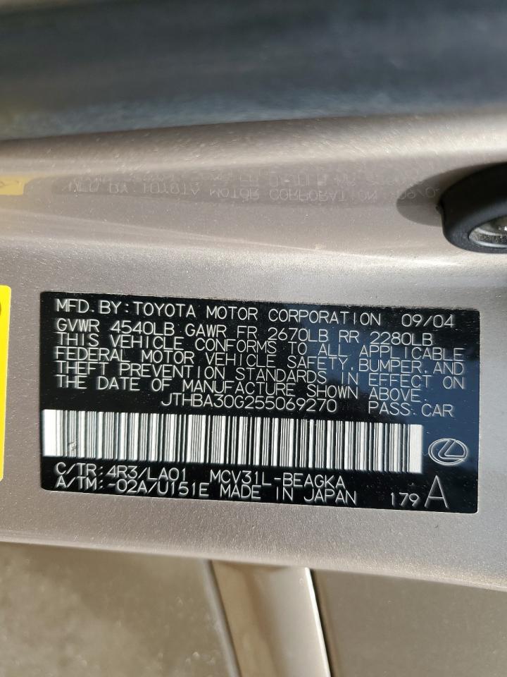 2005 Lexus Es 330 VIN: JTHBA30G255069270 Lot: 59857755