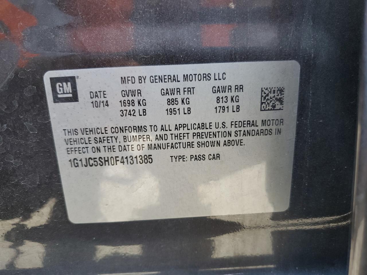 1G1JC5SH0F4131385 2015 Chevrolet Sonic Lt