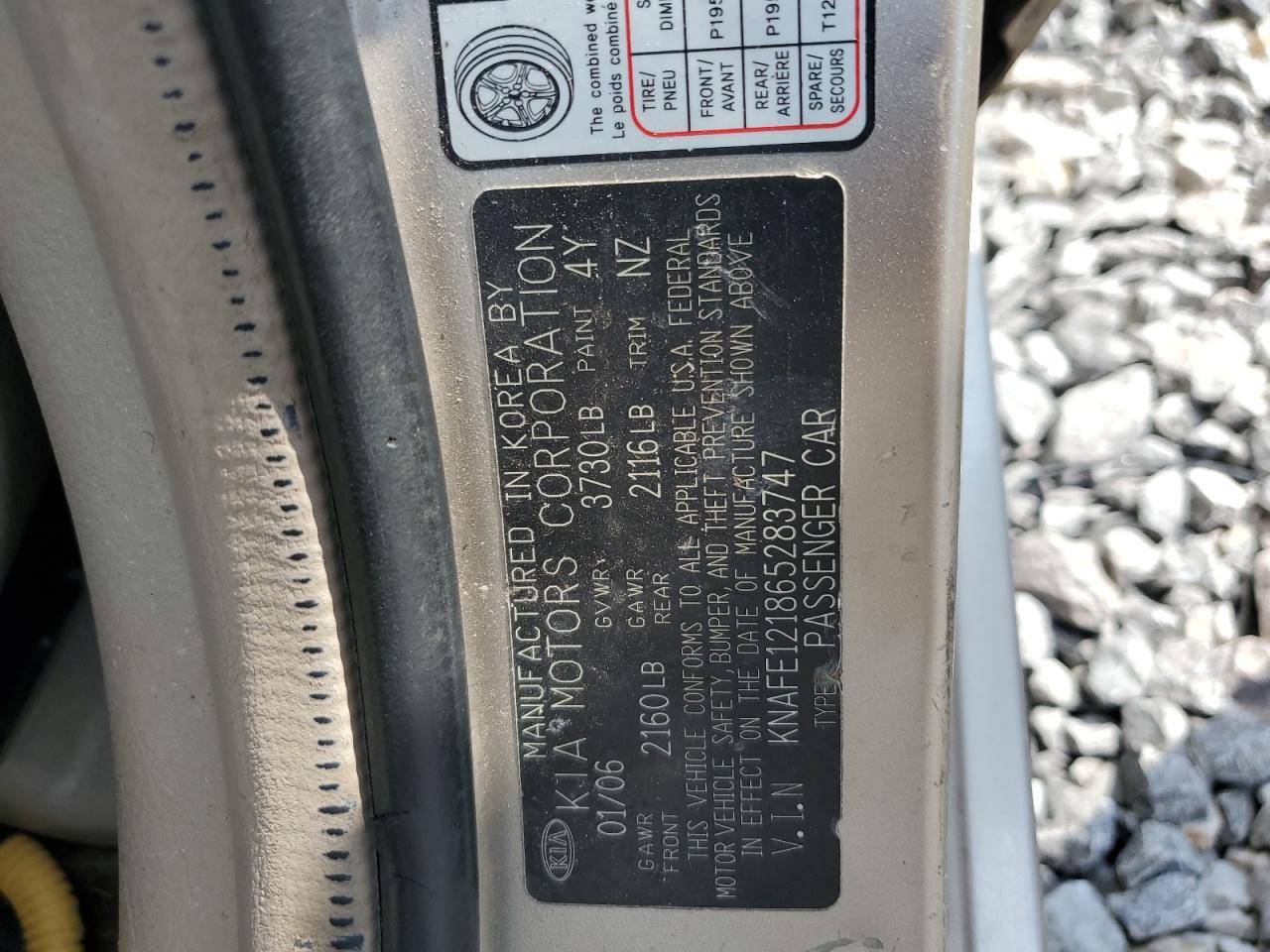 2006 Kia Spectra Lx VIN: KNAFE121865283747 Lot: 62387455