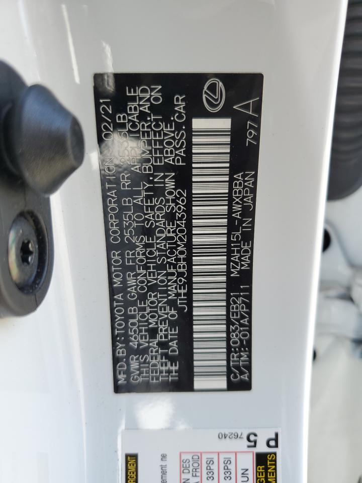 2021 Lexus Ux 250H VIN: JTHE9JBH0M2043962 Lot: 62220935