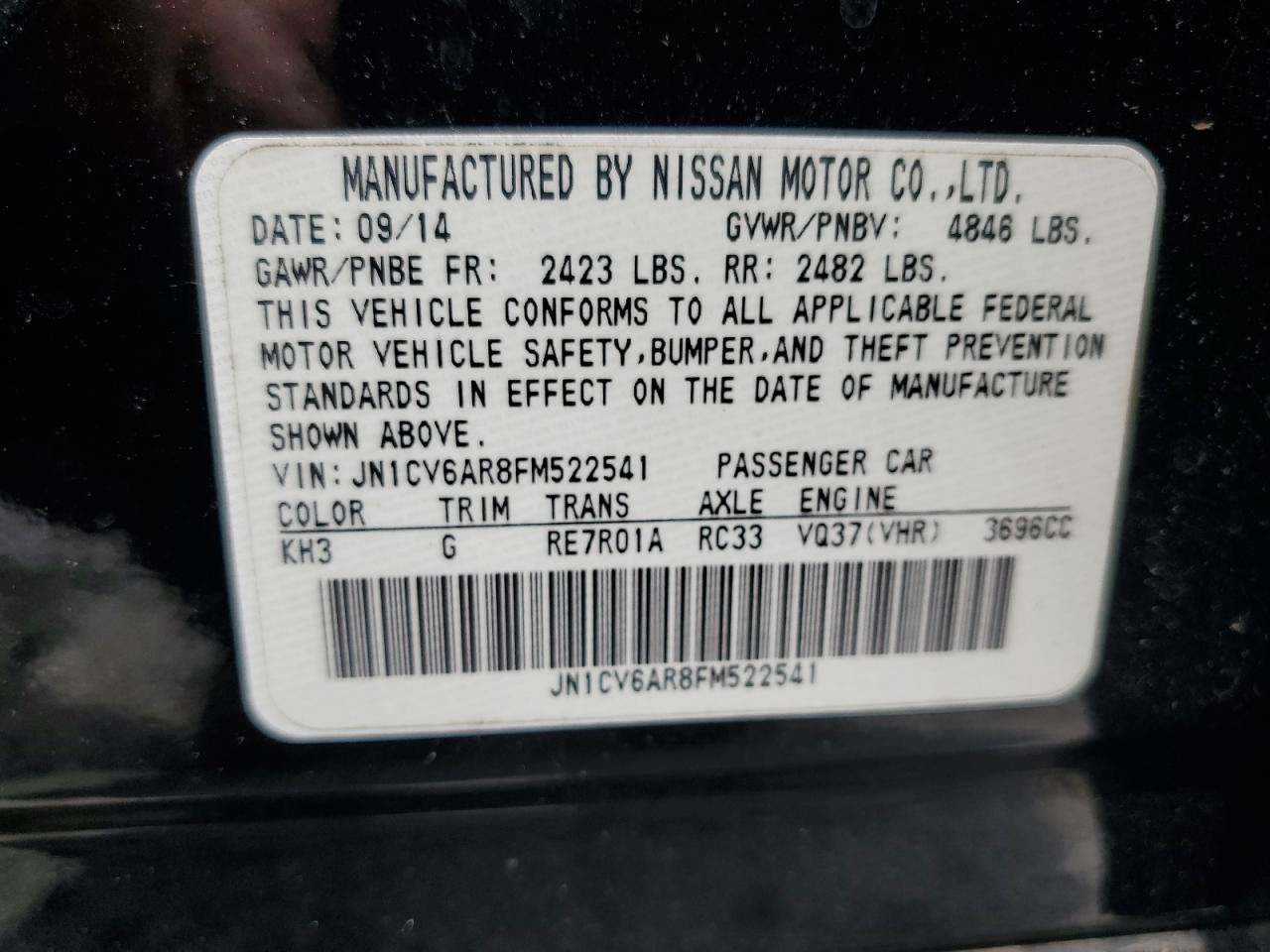 2015 Infiniti Q40 VIN: JN1CV6AR8FM522541 Lot: 61760175