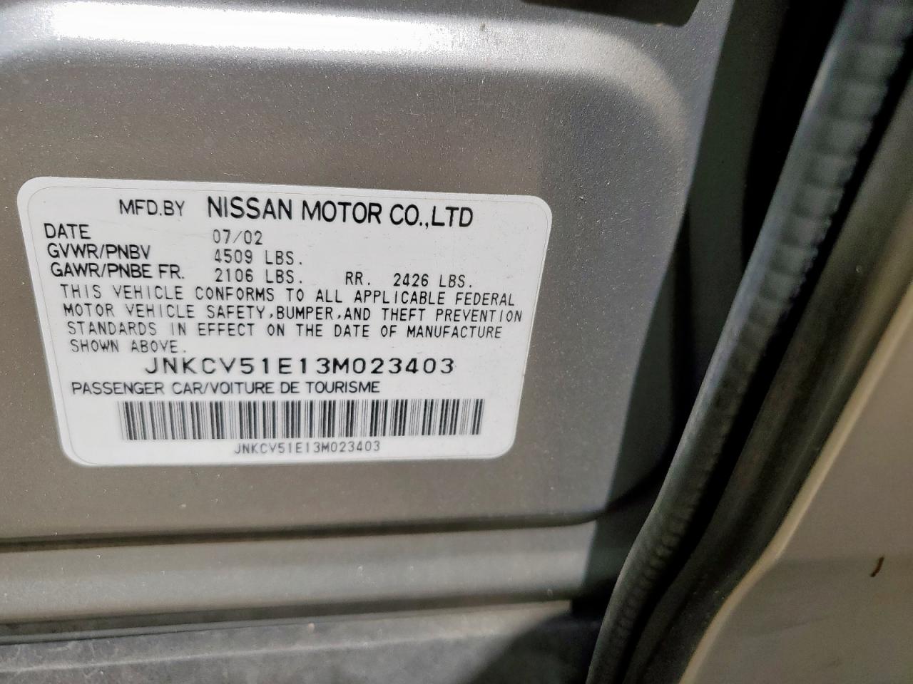 2003 Infiniti G35 VIN: JNKCV51E13M023403 Lot: 61877555