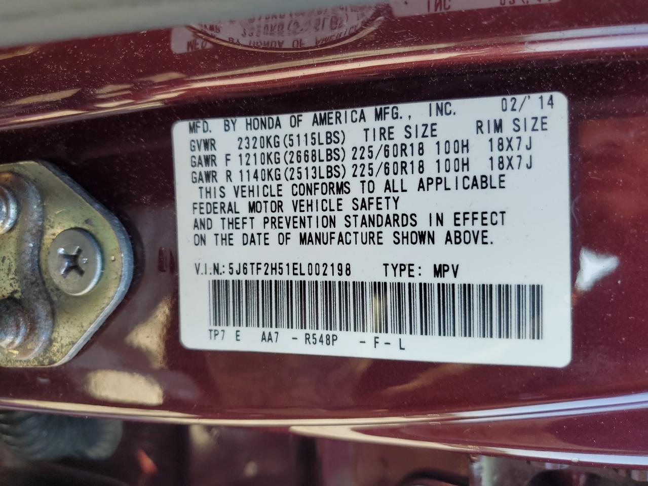2014 Honda Crosstour Exl VIN: 5J6TF2H51EL002198 Lot: 59804655
