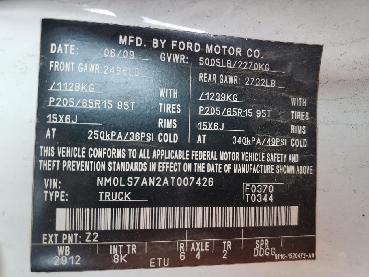 2010 Ford Transit Connect Xl VIN: NM0LS7AN2AT007426 Lot: 59505375