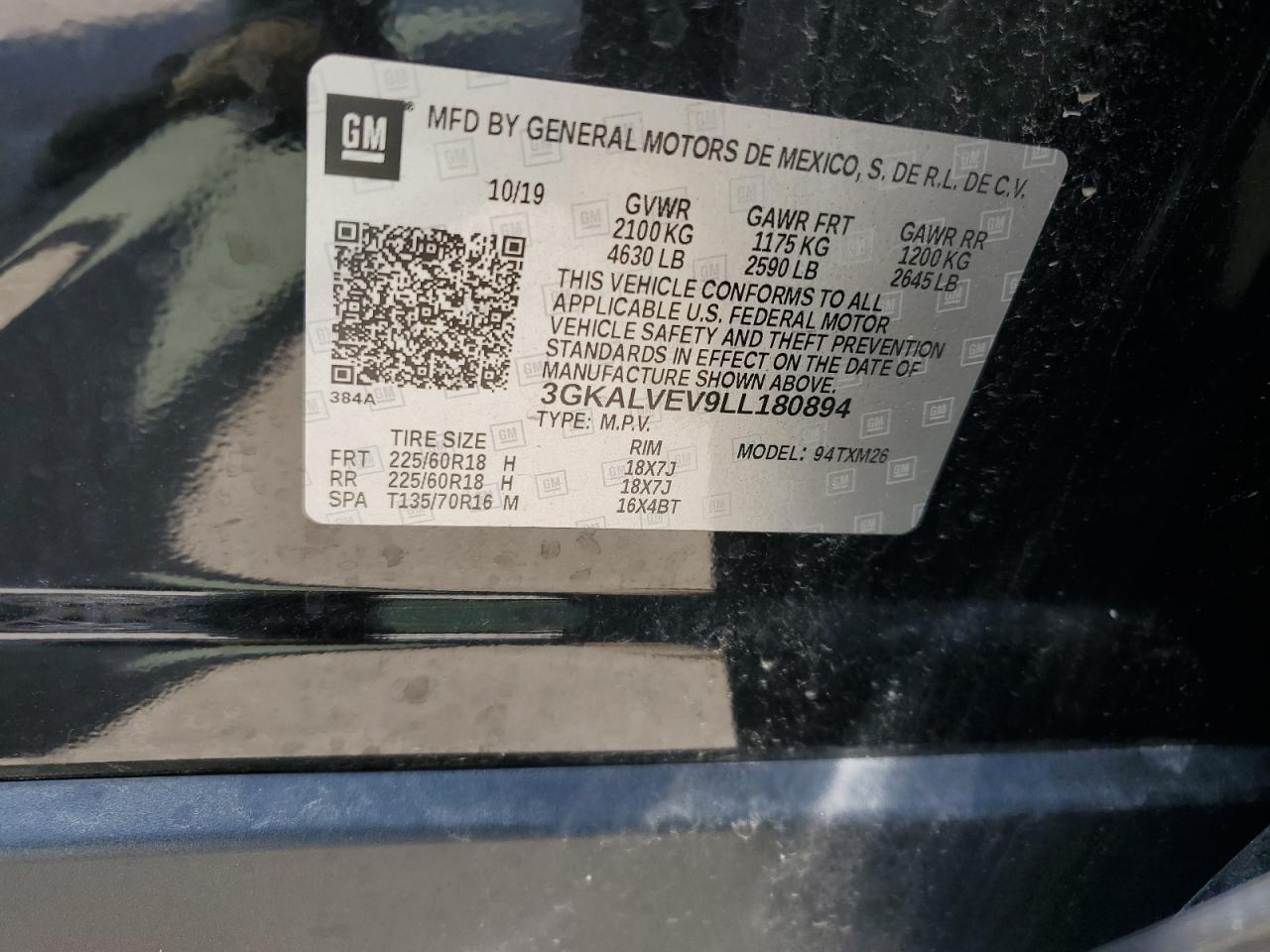 2020 GMC Terrain Slt VIN: 3GKALVEV9LL180894 Lot: 61644015