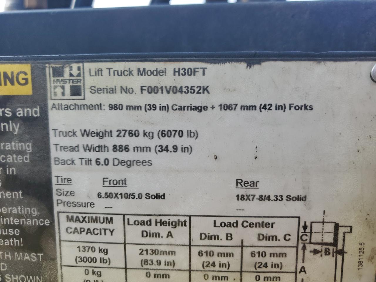 HYST FORKLIFT 2012 VIN F001V04352K фото 10