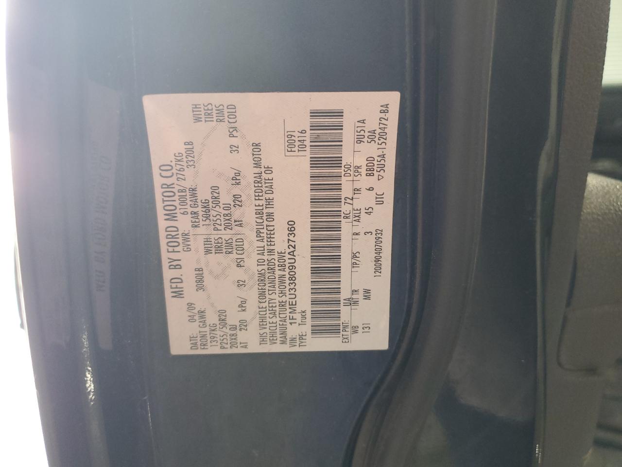 2009 Ford Explorer Sport Trac Limited VIN: 1FMEU33809UA27360 Lot: 61089935