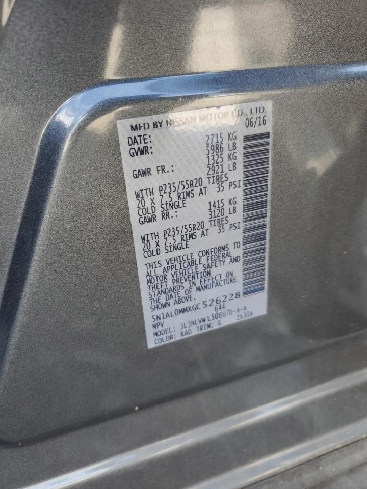 2016 Infiniti Qx60 VIN: 5N1AL0MMXGC526228 Lot: 62752135