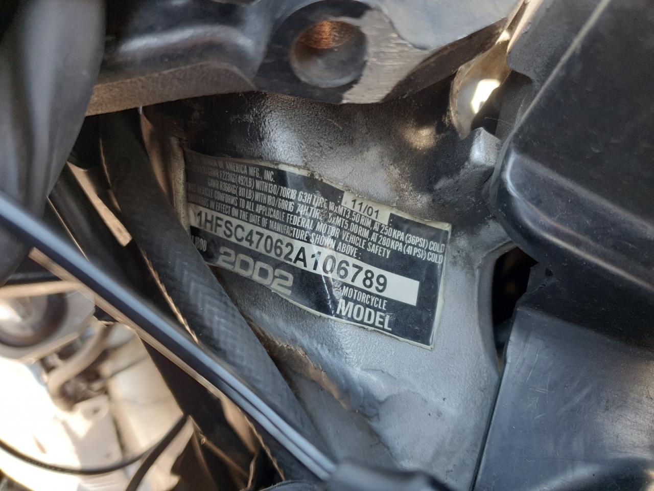 2002 Honda Gl1800 VIN: 1HFSC47062A106789 Lot: 60219635