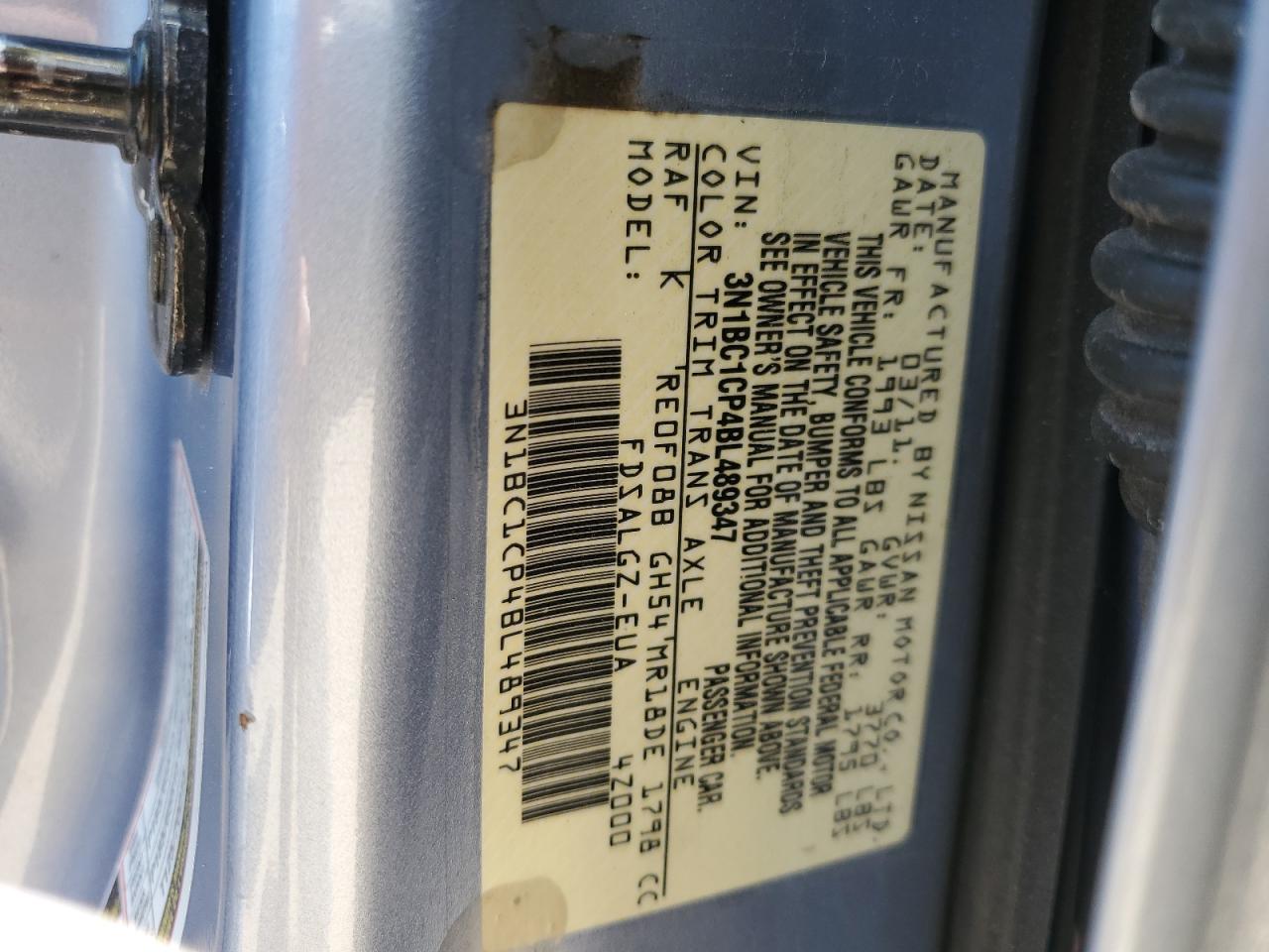 NISSAN VERSA 2011 VIN 3N1BC1CP4BL489347 фото 12