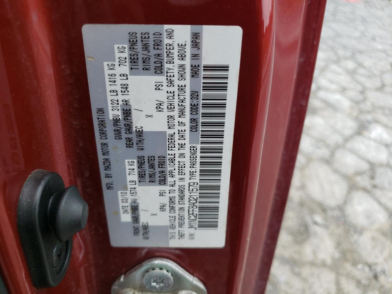2010 Mazda Mx-5 Miata VIN: JM1NC2FF8A0211579 Lot: 62921425