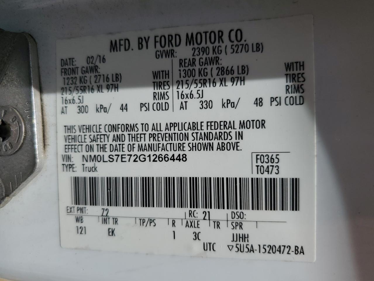 2016 Ford Transit Connect Xl VIN: NM0LS7E72G1266448 Lot: 59924345