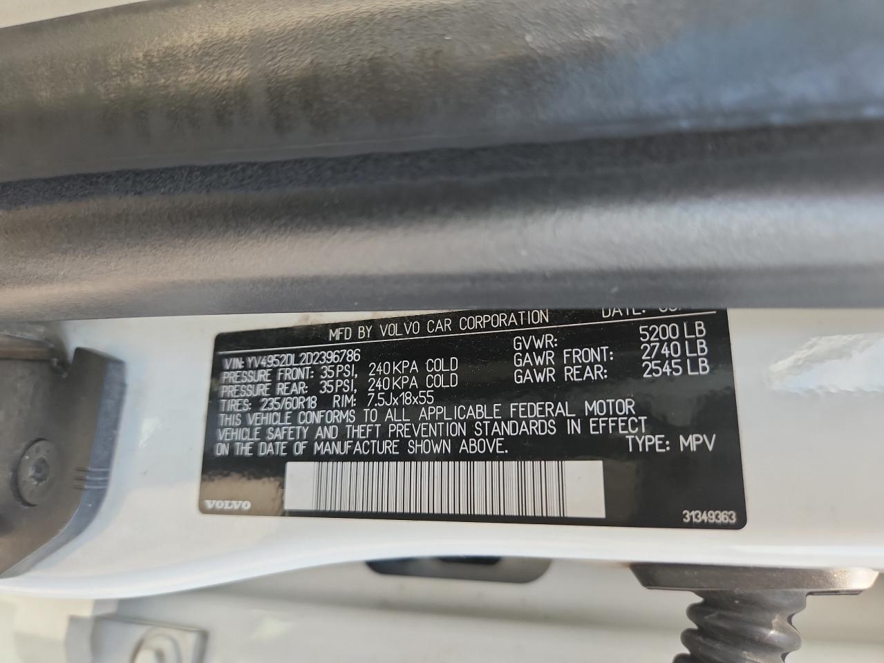 2013 Volvo Xc60 3.2 VIN: YV4952DL2D2396786 Lot: 63031065