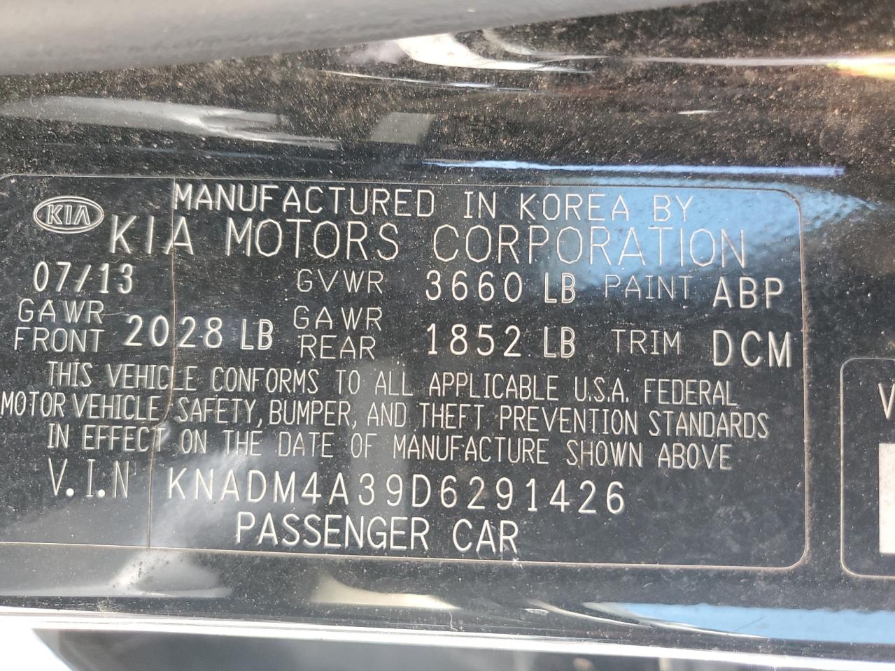 2013 Kia Rio Lx VIN: KNADM4A39D6291426 Lot: 61257105