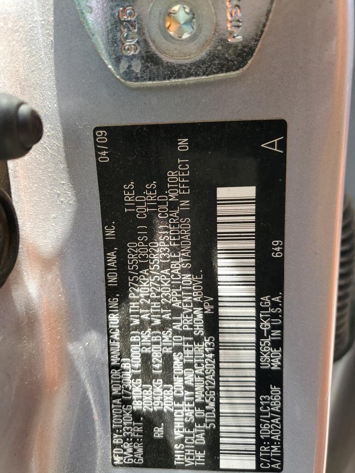 2010 Toyota Sequoia Limited VIN: 5TDJW5G12AS024135 Lot: 61840125