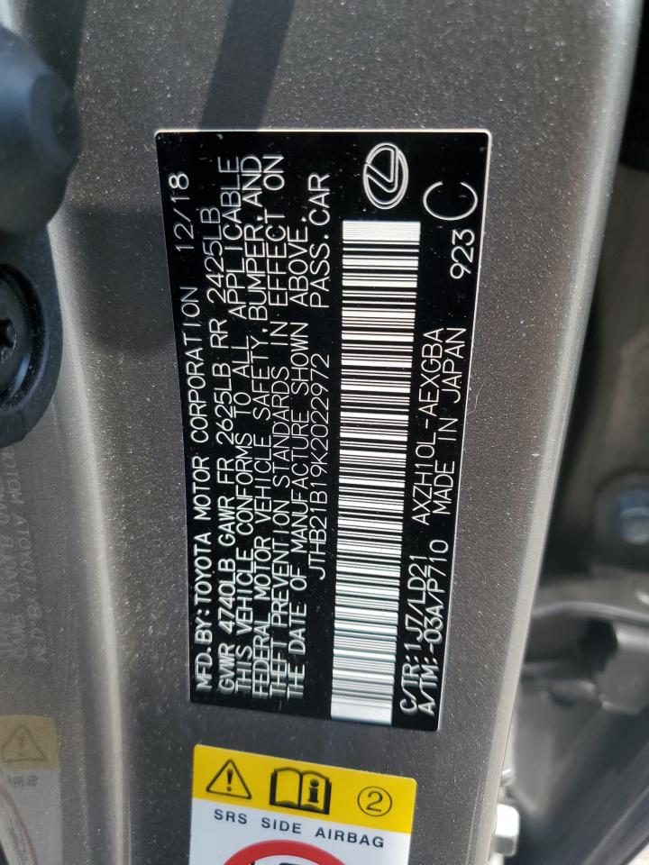 2019 Lexus Es 300H VIN: JTHB21B19K2022972 Lot: 59519685