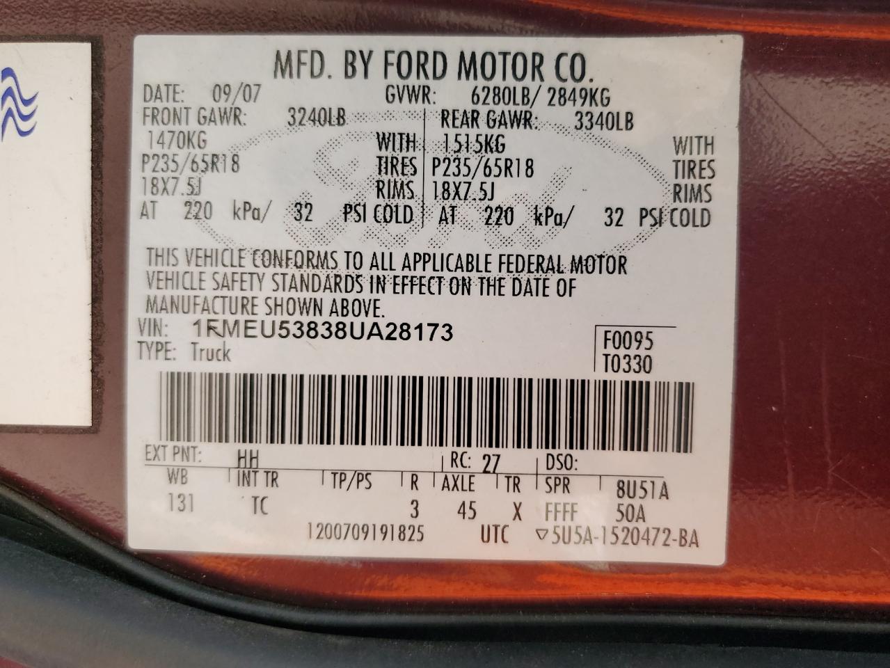 2008 Ford Explorer Sport Trac Limited VIN: 1FMEU53838UA28173 Lot: 62428445