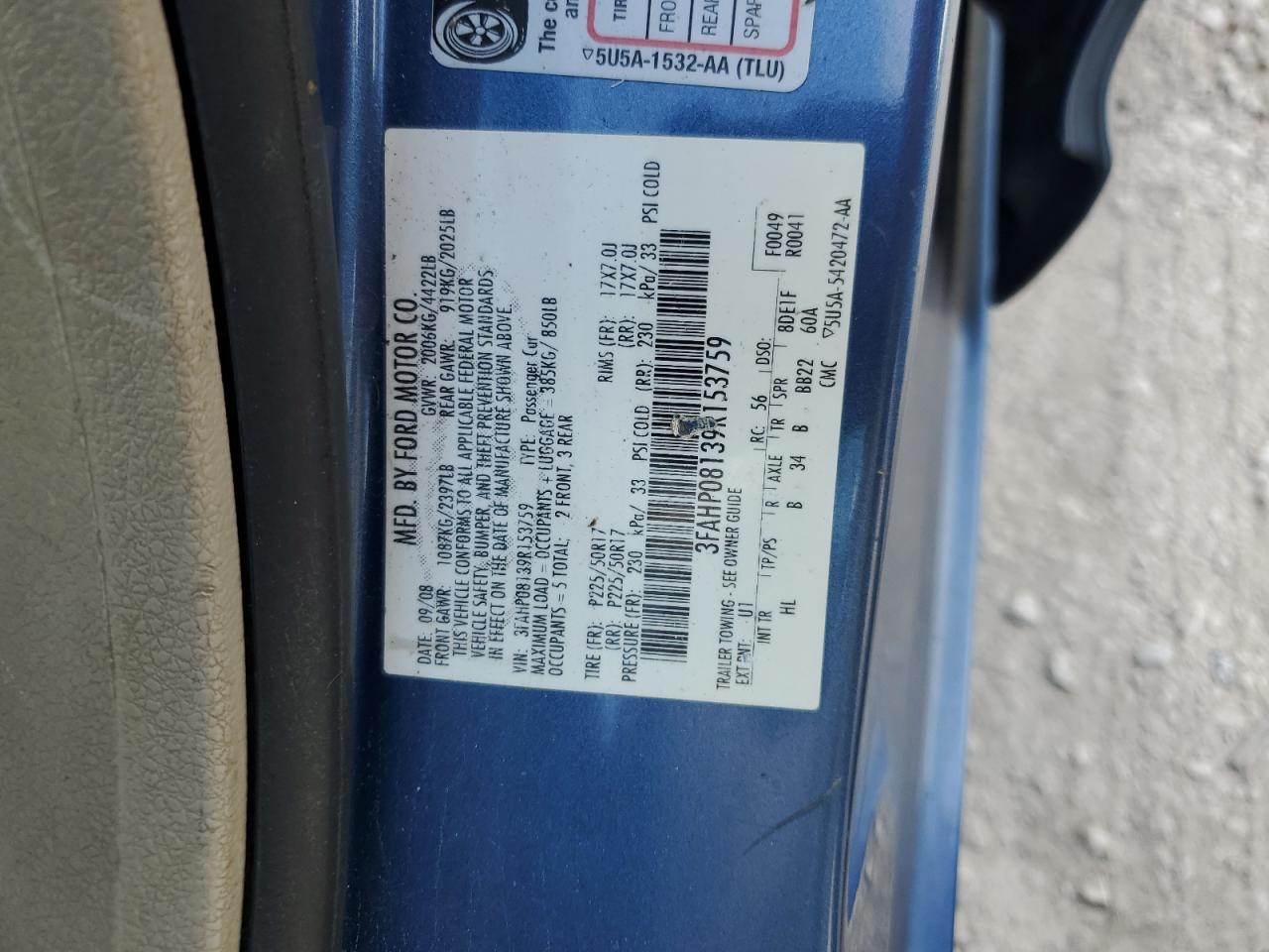 FORD FUSION 2009 VIN 3FAHP08139R153759 фото 12