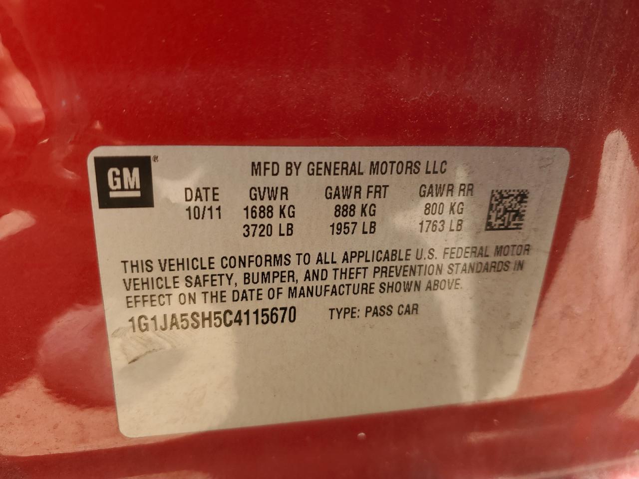 2012 Chevrolet Sonic Ls VIN: 1G1JA5SH5C4115670 Lot: 59349435