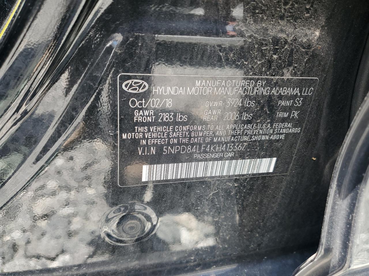 2019 Hyundai Elantra Sel VIN: 5NPD84LF4KH413367 Lot: 61244155