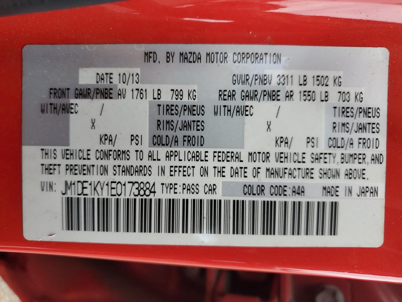 2014 Mazda Mazda2 Sport VIN: JM1DE1KY1E0173884 Lot: 60989115