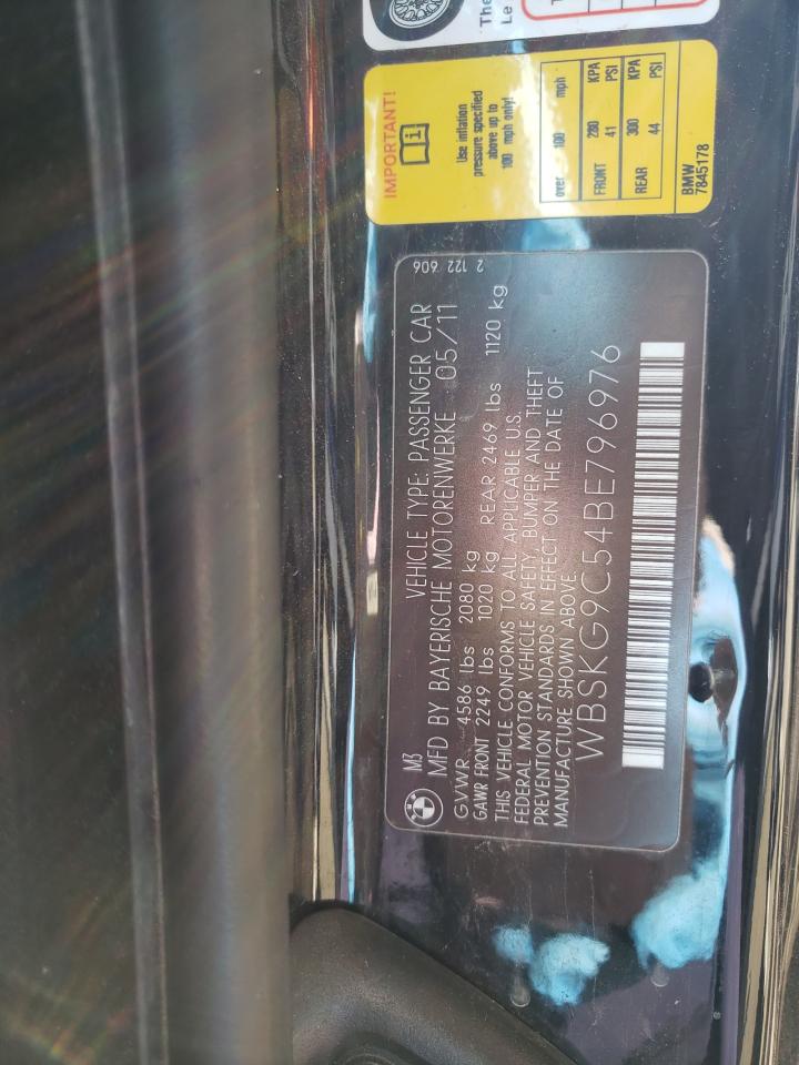 2011 BMW M3 VIN: WBSKG9C54BE796976 Lot: 61972615