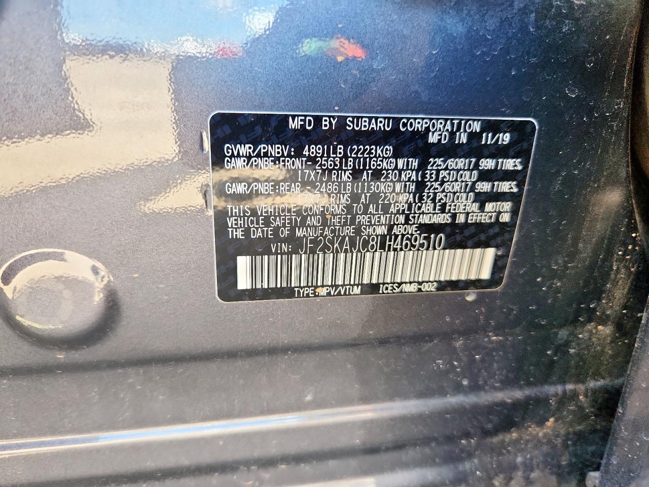 2020 Subaru Forester Premium VIN: JF2SKAJC8LH469510 Lot: 62824045