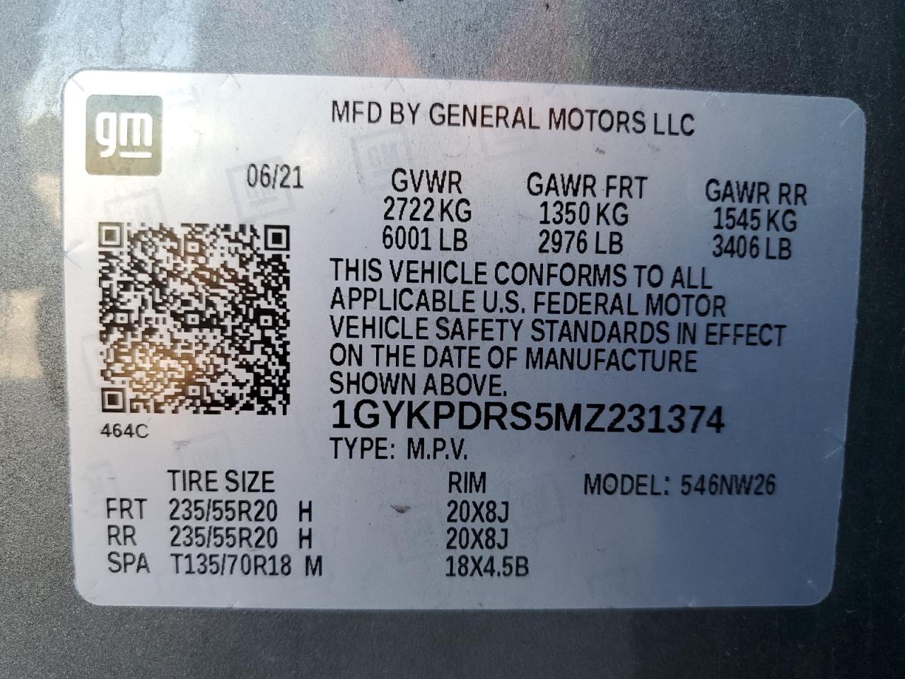 2021 Cadillac Xt6 Premium Luxury VIN: 1GYKPDRS5MZ231374 Lot: 61108455