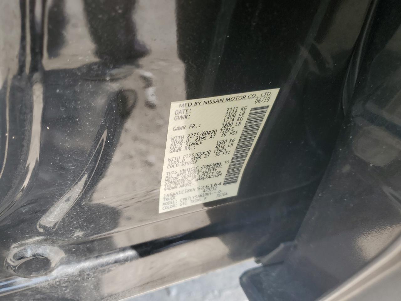 2019 Nissan Titan Sv VIN: 1N6AA1E58KN526164 Lot: 60698335