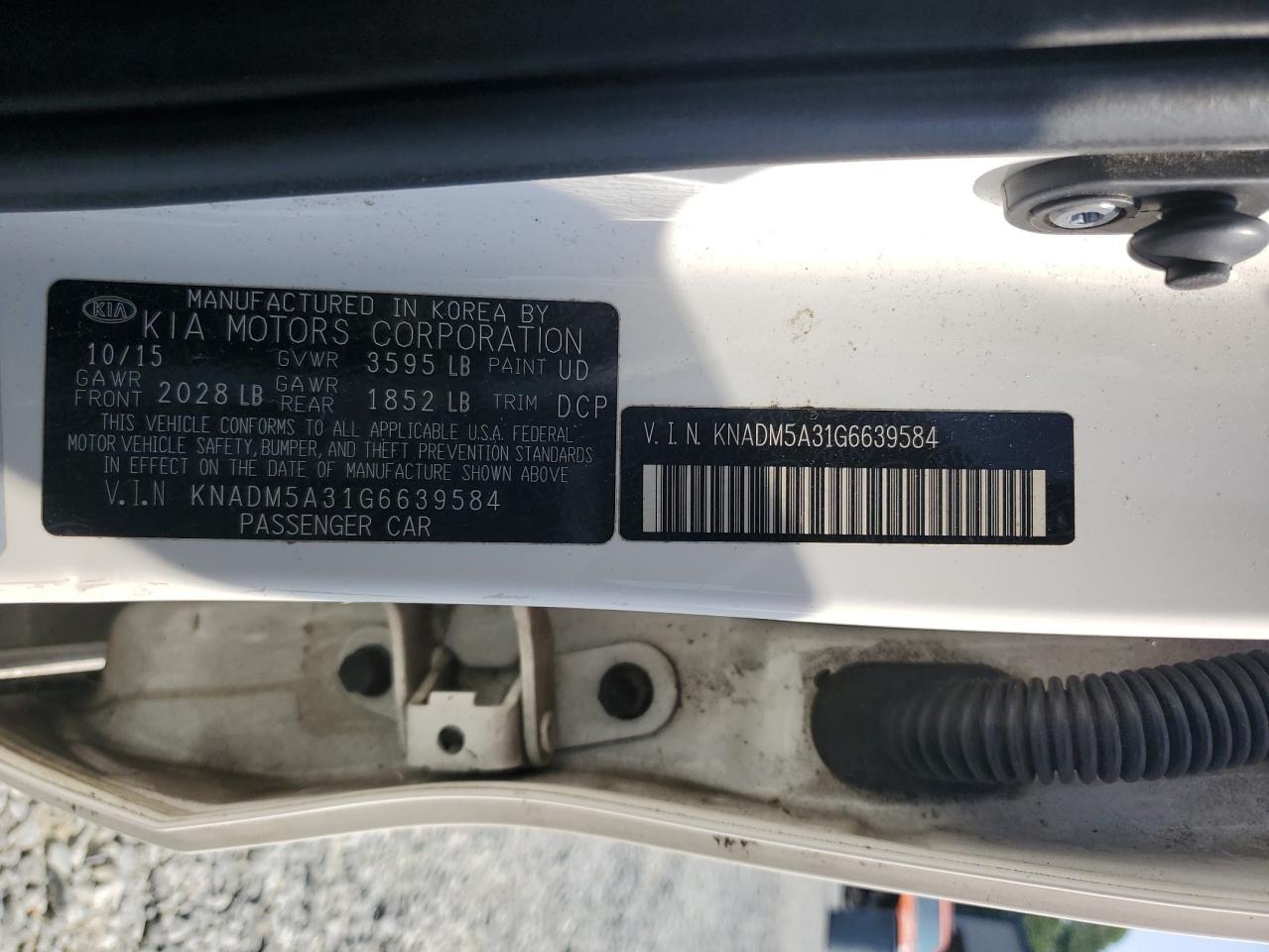 2016 Kia Rio Lx VIN: KNADM5A31G6639584 Lot: 62415305