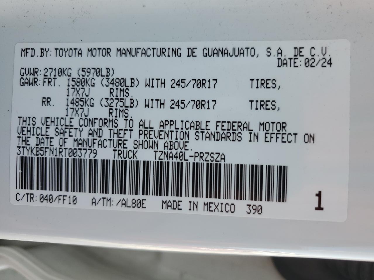 TOYOTA TACOMA 2024 VIN 3TYKB5FN1RT003779 photo 12