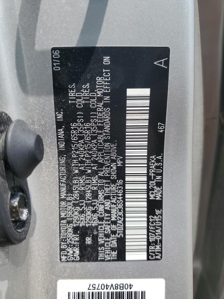 2006 Toyota Sienna Ce VIN: 5TDZA23C36S446316 Lot: 61011675